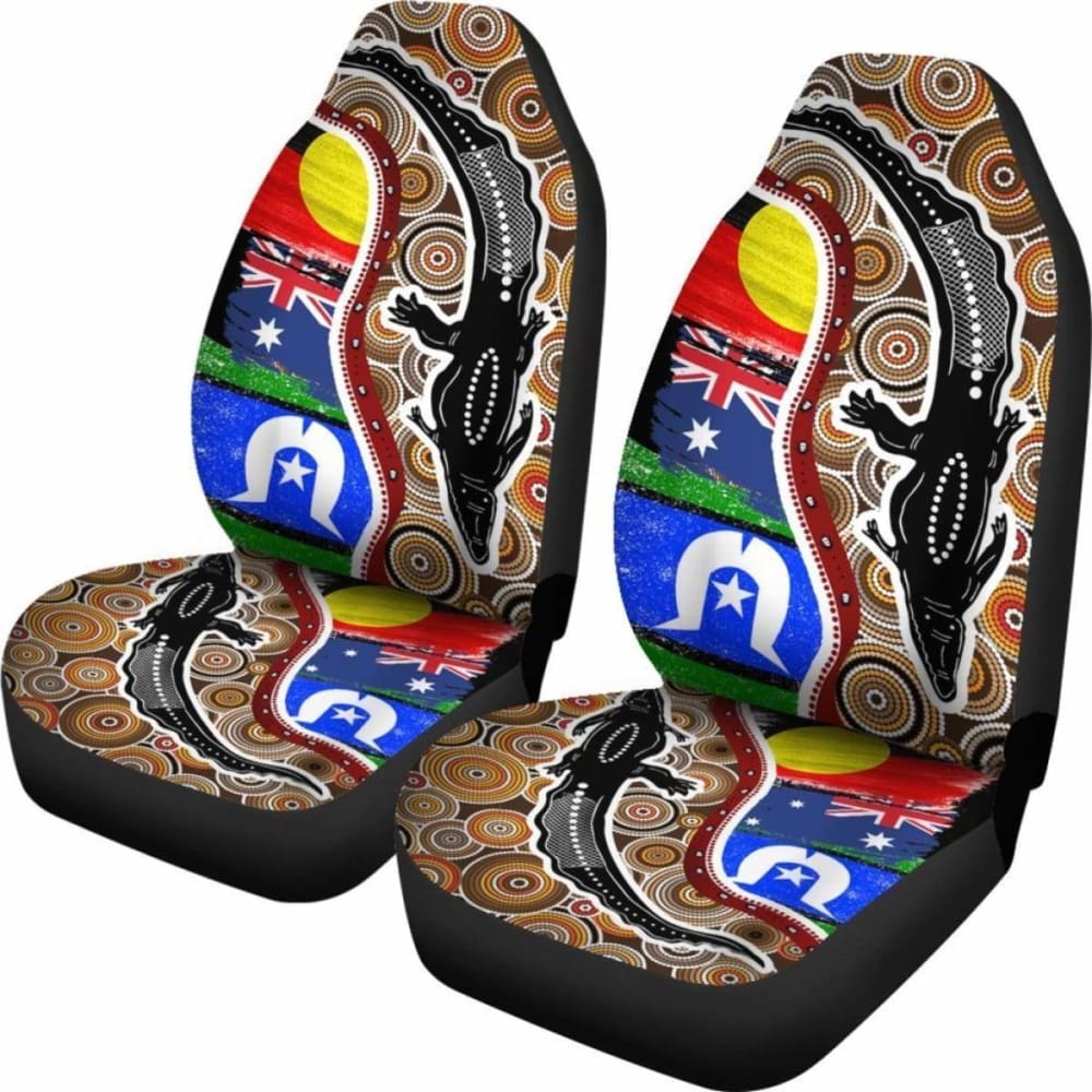 Australian \bCar Seat Covers - Australian Aboriginal Crocodile With Naidoc Flags -