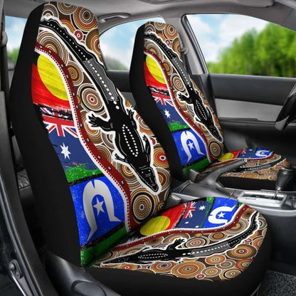Australian \bCar Seat Covers - Australian Aboriginal Crocodile With Naidoc Flags -
