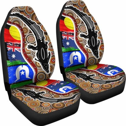 Australian \bCar Seat Covers - Australian Aboriginal Crocodile With Naidoc Flags -