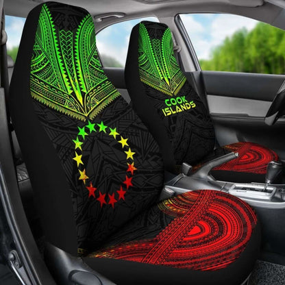 Cook Islands Car Seat Cover - Cook Islands Flag Polynesian Chief Tattoo Reggae Version -