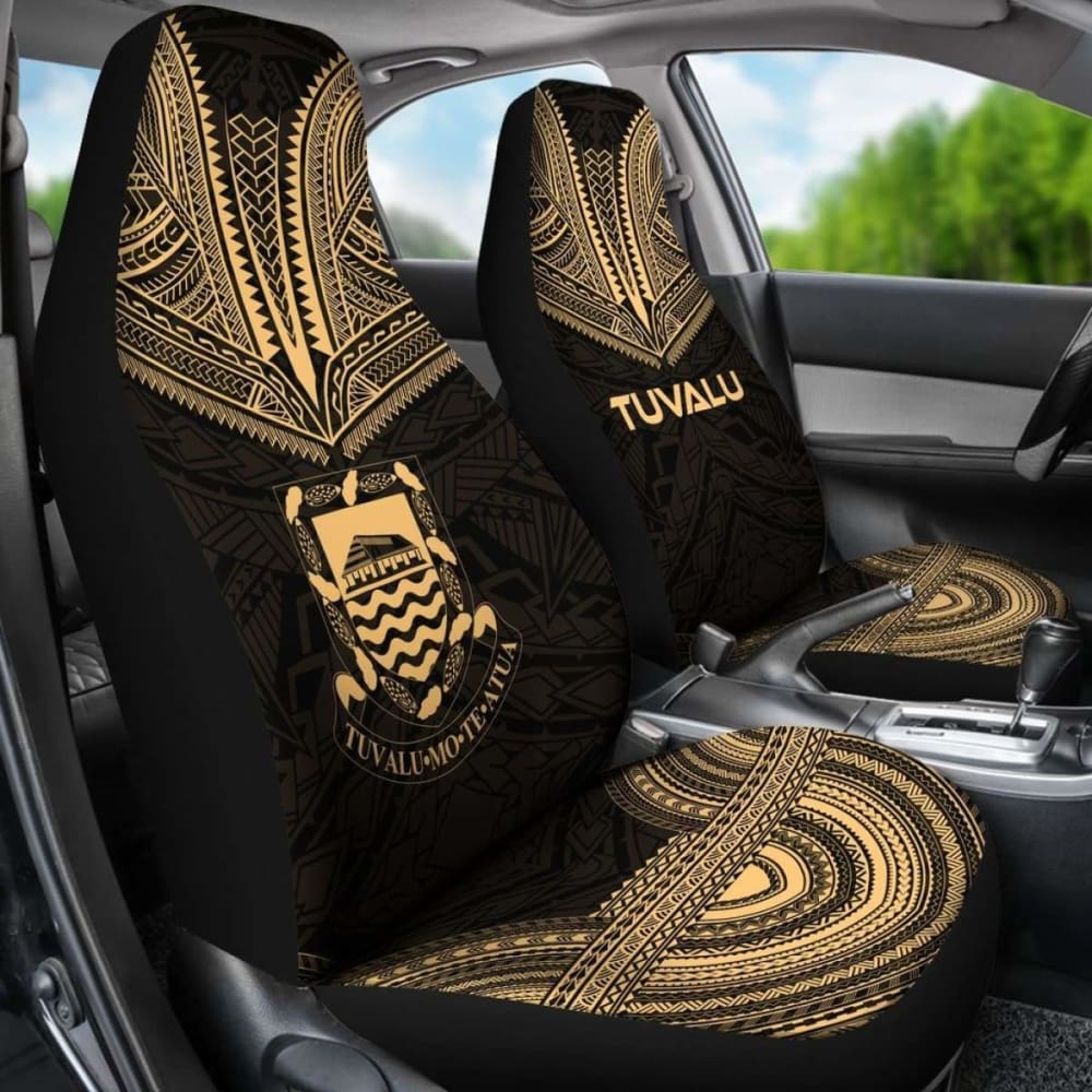 Tulu Car Seat Cover - Tulu Coat Of Arms Polynesian Chief Tattoo Gold Version -