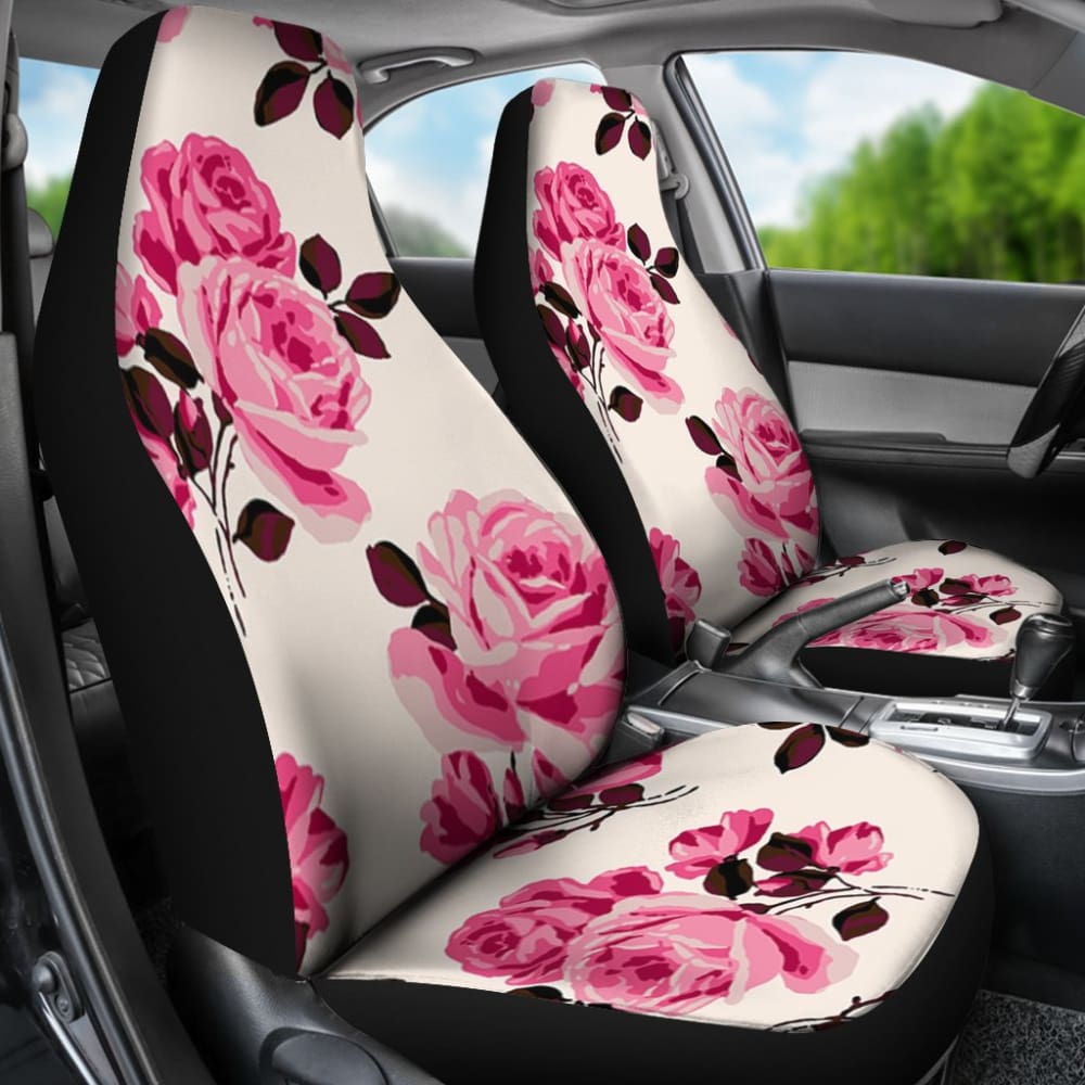 Pink Floral Rose Print Car Seat Covers