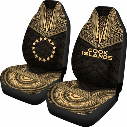 Cook Islands Car Seat Cover - Cook Islands Flag Polynesian Chief Tattoo Gold Version -
