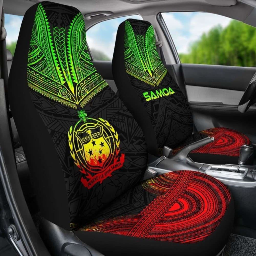 Samoa Car Seat Cover - Samoa Coat Of Arms Polynesian Chief Tattoo Reggae Version -