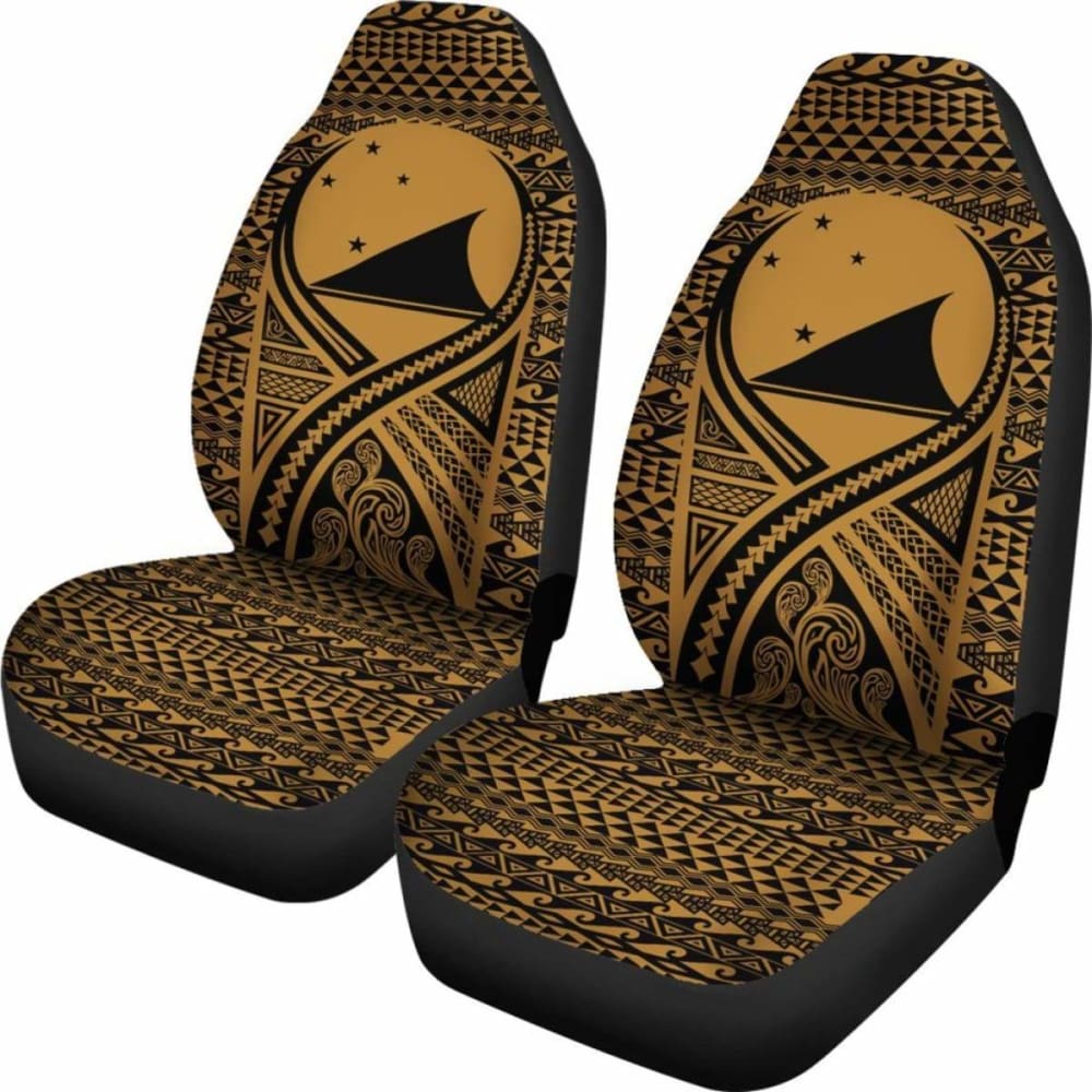 Tokelau Car Seat Cover - Tokelau Flag Polynesian Tattoo Gold -