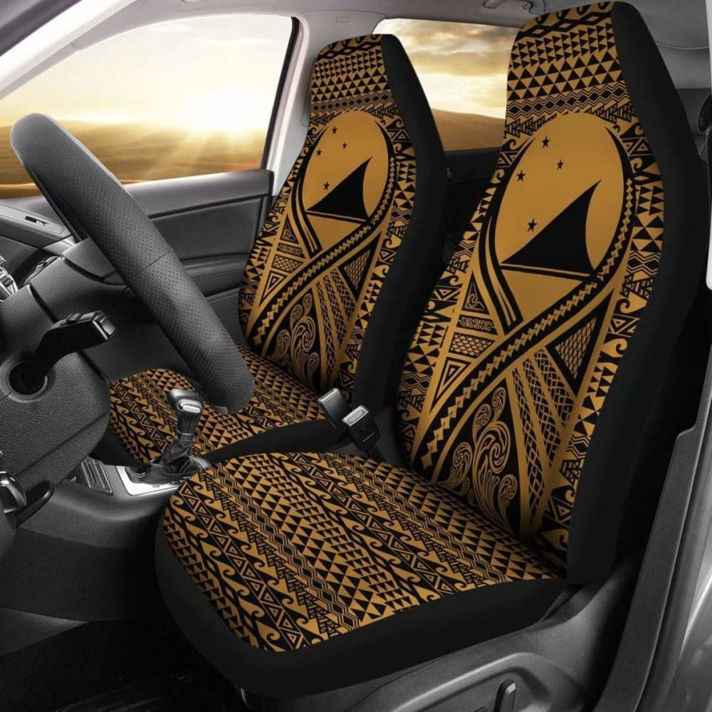 Tokelau Car Seat Cover - Tokelau Flag Polynesian Tattoo Gold -