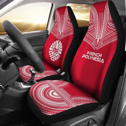 French Polynesian Car Seat Cover - French Polynesian Coat Of Arms Polynesian Chief Tattoo Red Version -
