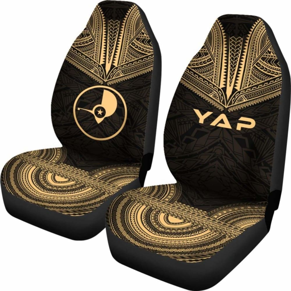 Yap Car Seat Cover - Yap Flag Polynesian Chief Tattoo Gold Version -