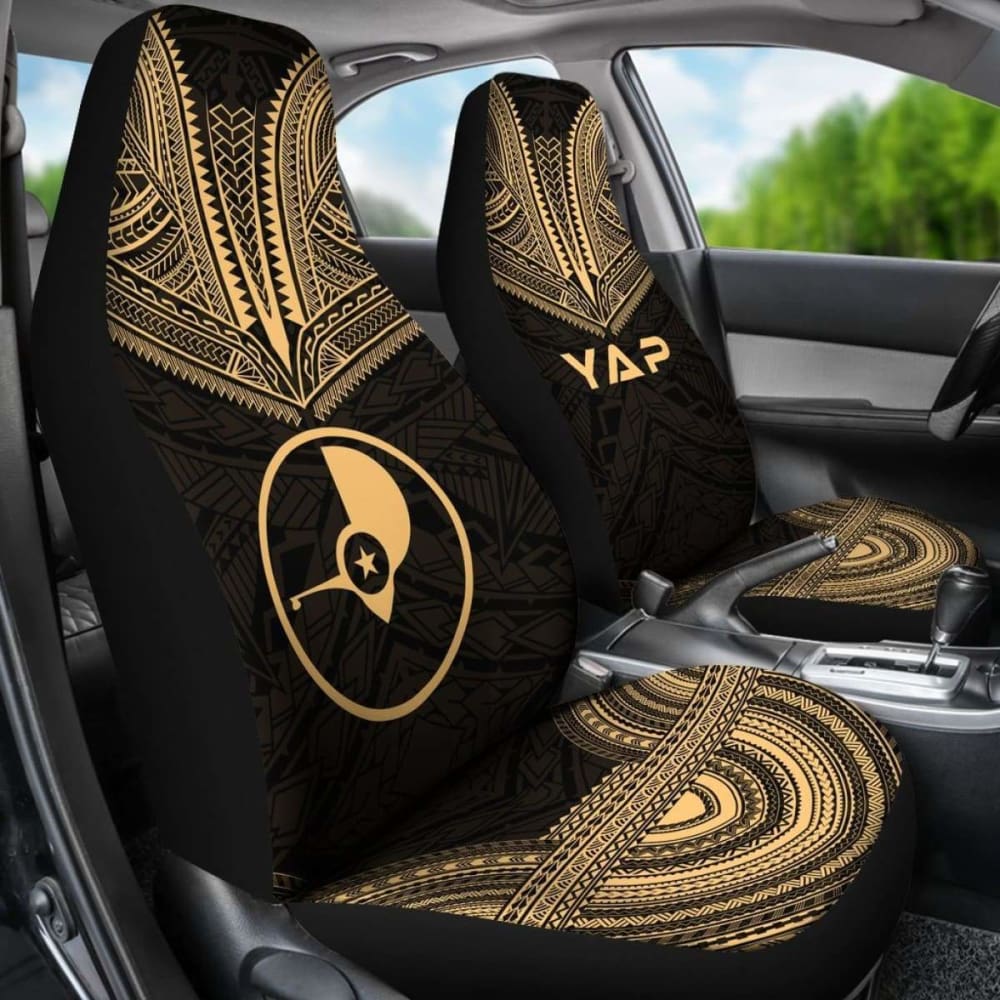 Yap Car Seat Cover - Yap Flag Polynesian Chief Tattoo Gold Version -