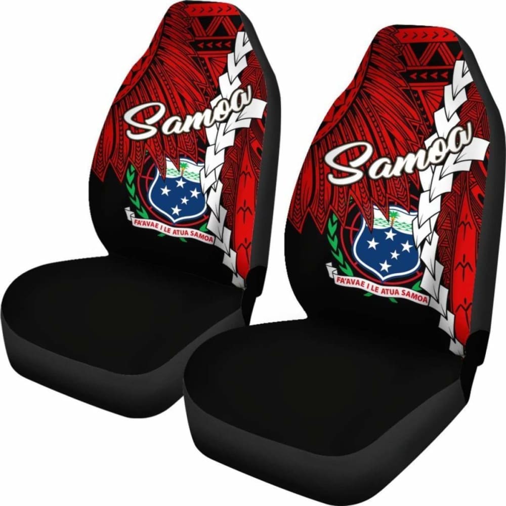 Samoa Polynesian Car Seat Covers - Tribal Wave Tattoo Flag Color -