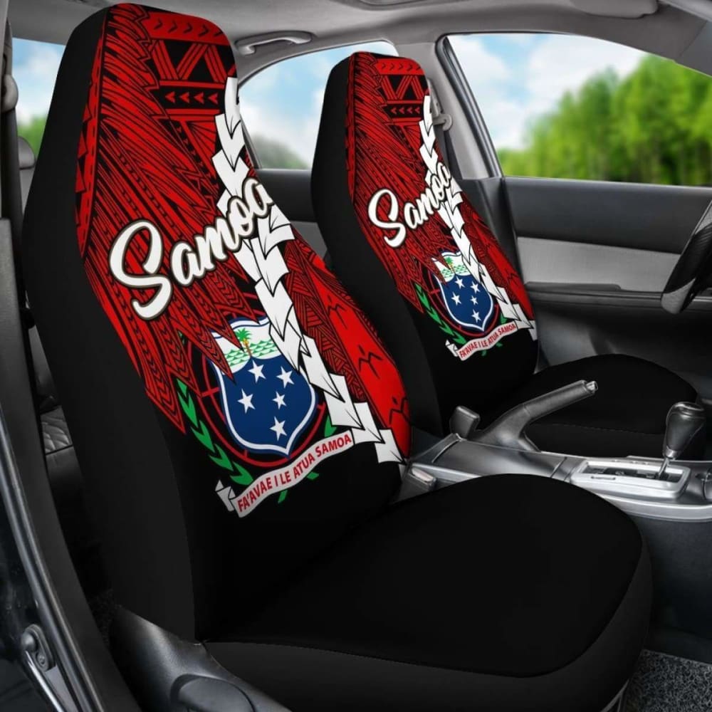 Samoa Polynesian Car Seat Covers - Tribal Wave Tattoo Flag Color -