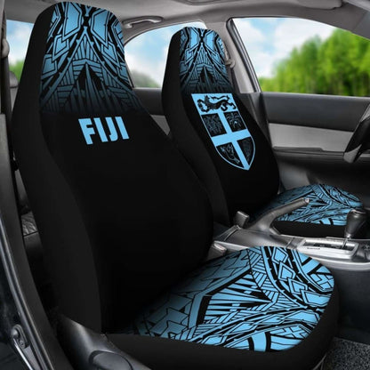 Fiji Tapa Car Seat Covers - Fiji Flag Polynesian Tattoo Fog Blue -
