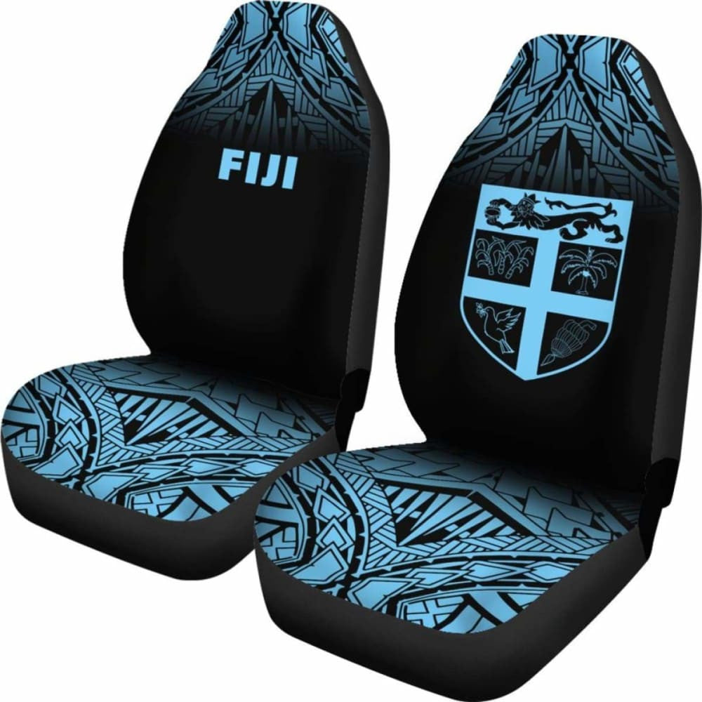 Fiji Tapa Car Seat Covers - Fiji Flag Polynesian Tattoo Fog Blue -