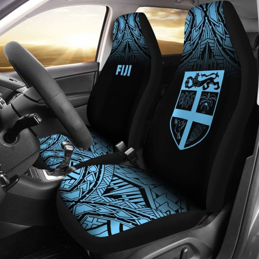 Fiji Tapa Car Seat Covers - Fiji Flag Polynesian Tattoo Fog Blue -