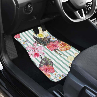 Colorful Orchid Flower Pattern Front And Back Car Mats
