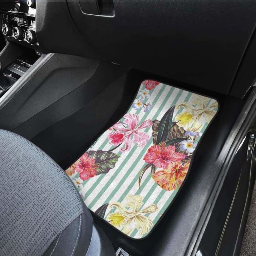 Colorful Orchid Flower Pattern Front And Back Car Mats