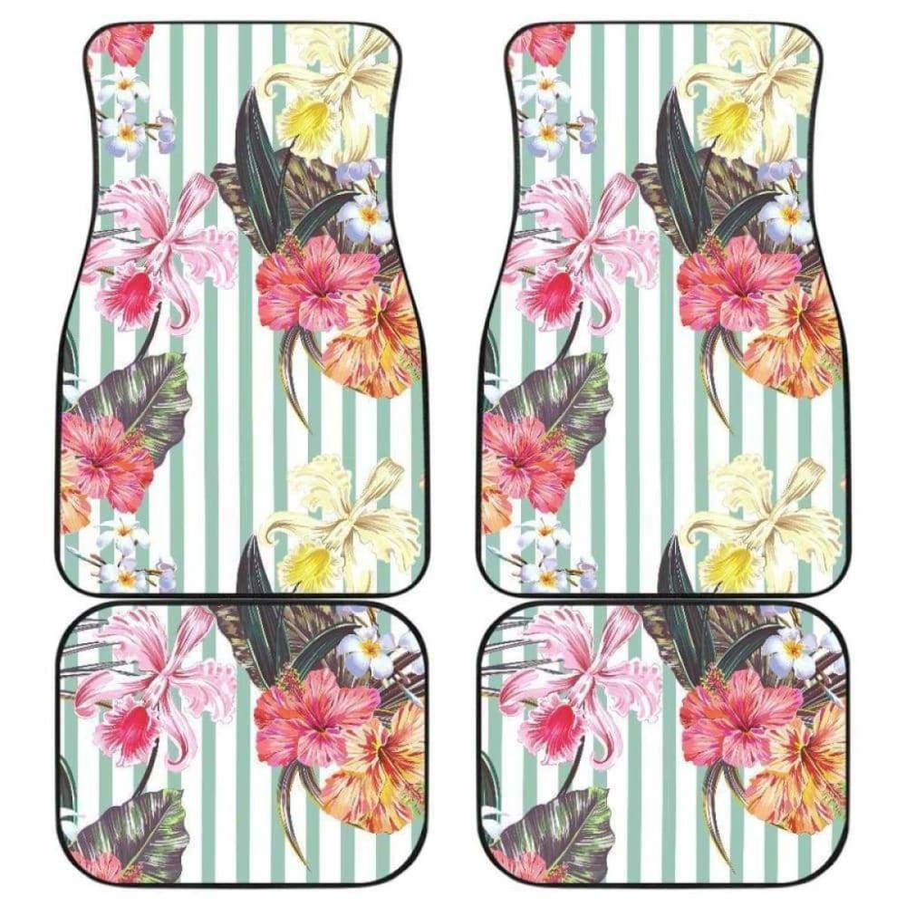 Colorful Orchid Flower Pattern Front And Back Car Mats