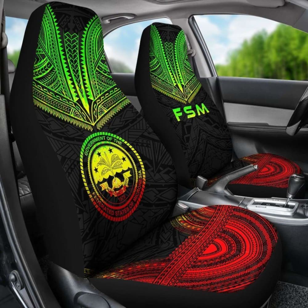 Federated States Of Micronesia Car Seat Cover - F S M Seal Polynesian Chief Tattoo Reggae Version -