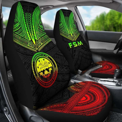 Federated States Of Micronesia Car Seat Cover - F S M Seal Polynesian Chief Tattoo Reggae Version -