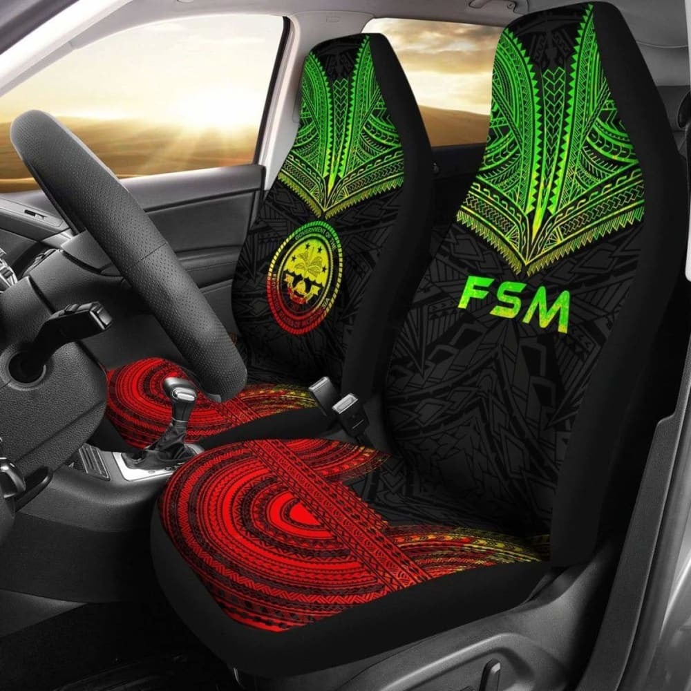 Federated States Of Micronesia Car Seat Cover - F S M Seal Polynesian Chief Tattoo Reggae Version -