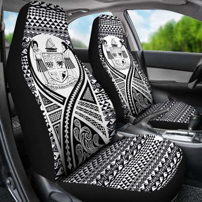 Fiji Car Seat Cover - Fiji Coat Of Arms Polynesian Tattoo Black -