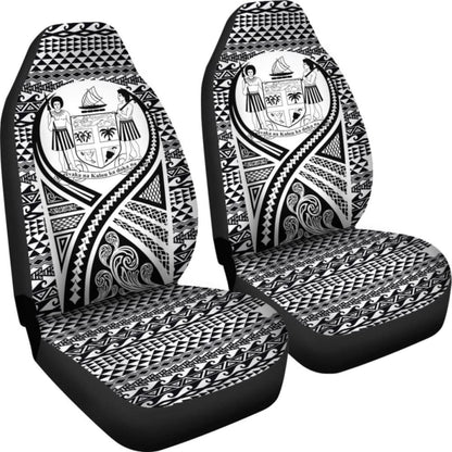 Fiji Car Seat Cover - Fiji Coat Of Arms Polynesian Tattoo Black -