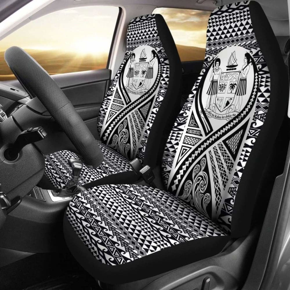 Fiji Car Seat Cover - Fiji Coat Of Arms Polynesian Tattoo Black -