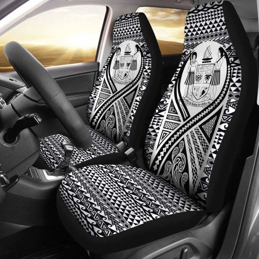Fiji Car Seat Cover - Fiji Coat Of Arms Polynesian Tattoo Black -