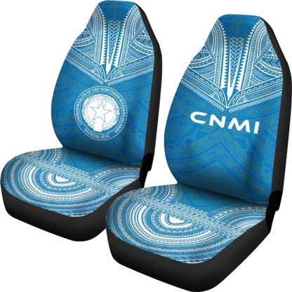 Northern Mariana Islands Car Seat Cover - C N M I Seal Polynesian Chief Tattoo Blue Version -