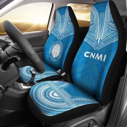 Northern Mariana Islands Car Seat Cover - C N M I Seal Polynesian Chief Tattoo Blue Version -