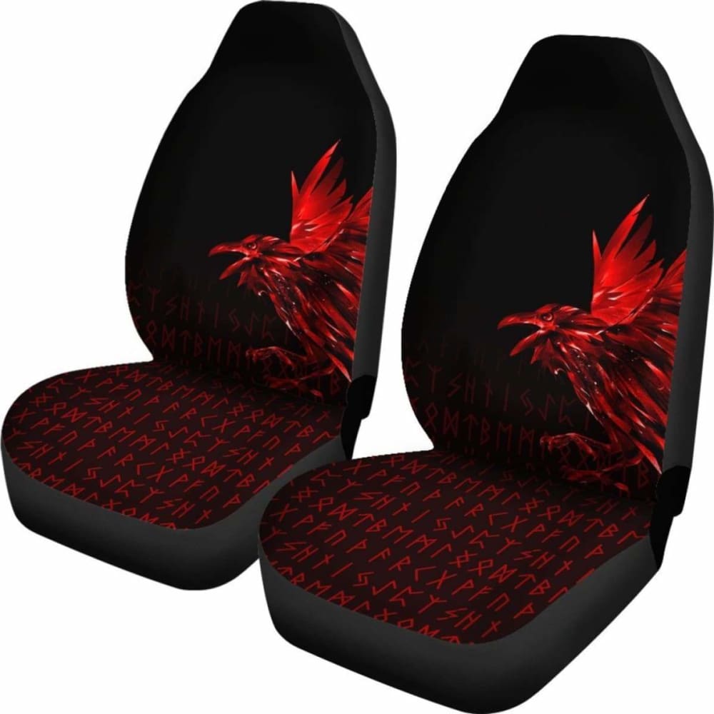 Vikings Car Seat Covers - Raven Tattoo Style Red