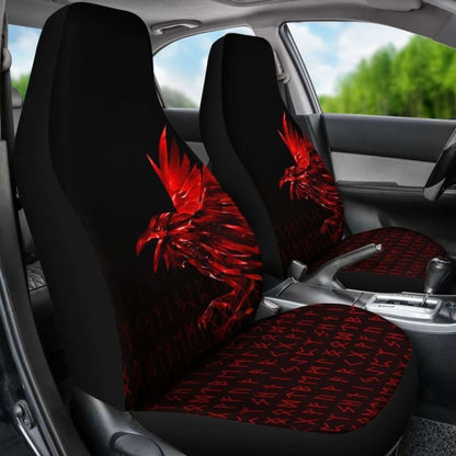 Vikings Car Seat Covers - Raven Tattoo Style Red