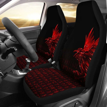 Vikings Car Seat Covers - Raven Tattoo Style Red