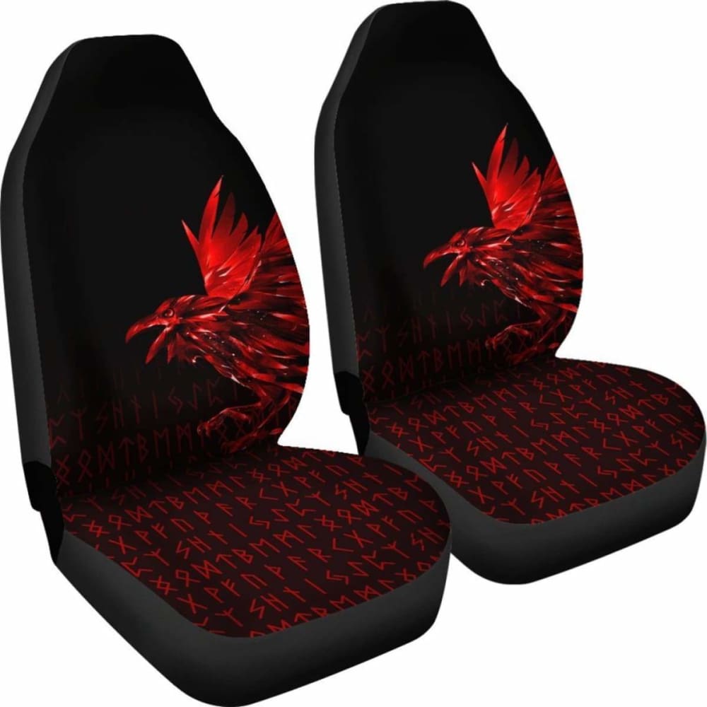 Vikings Car Seat Covers - Raven Tattoo Style Red