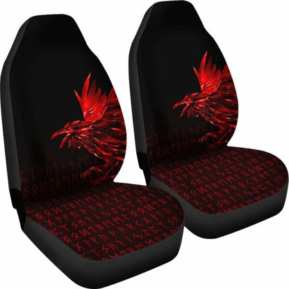 Vikings Car Seat Covers - Raven Tattoo Style Red