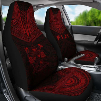 Fiji Car Seat Cover - Fiji Coat Of Arms Polynesian Chief Tattoo Red Version -