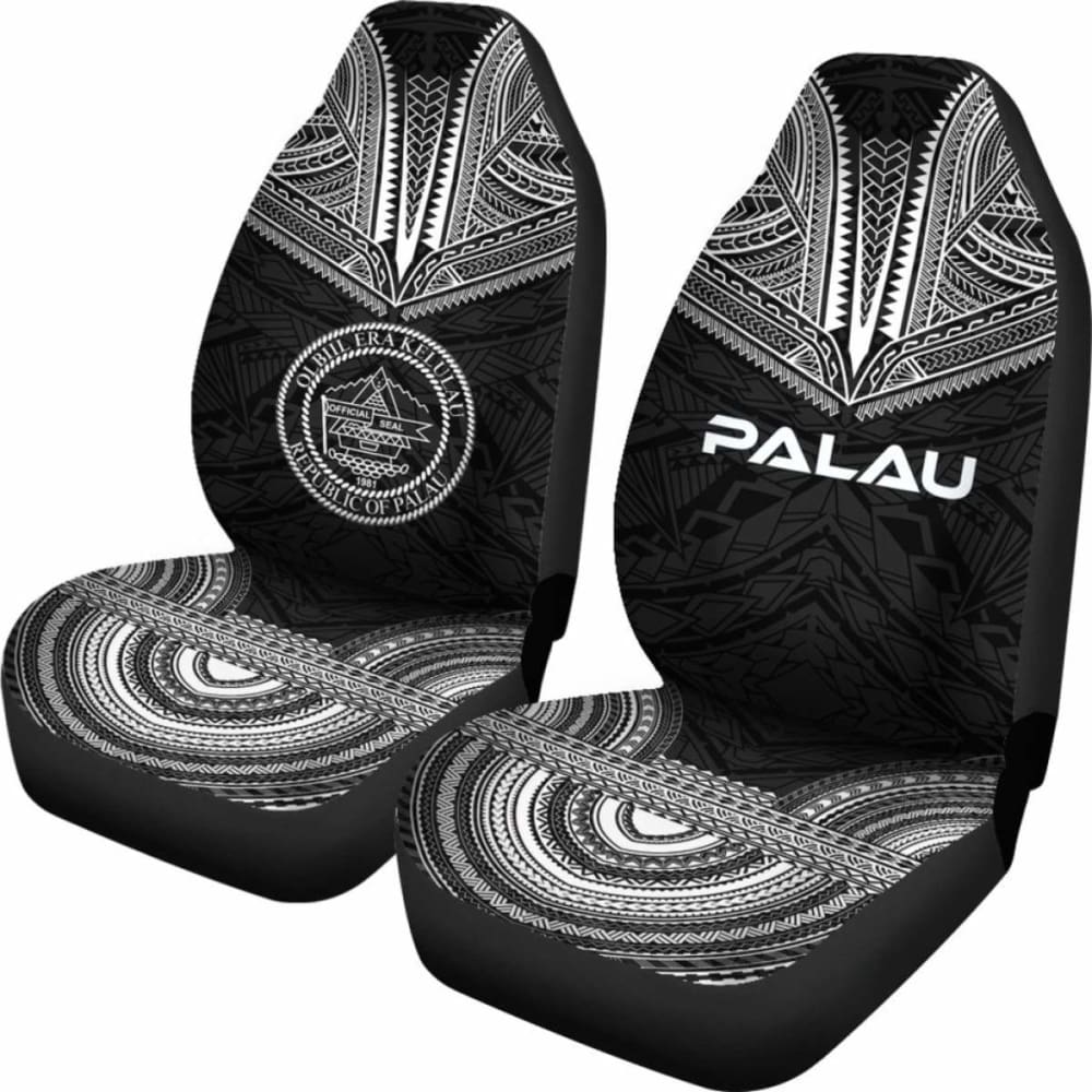Palau Car Seat Cover - Palau Seal Polynesian Chief Tattoo Black Version -