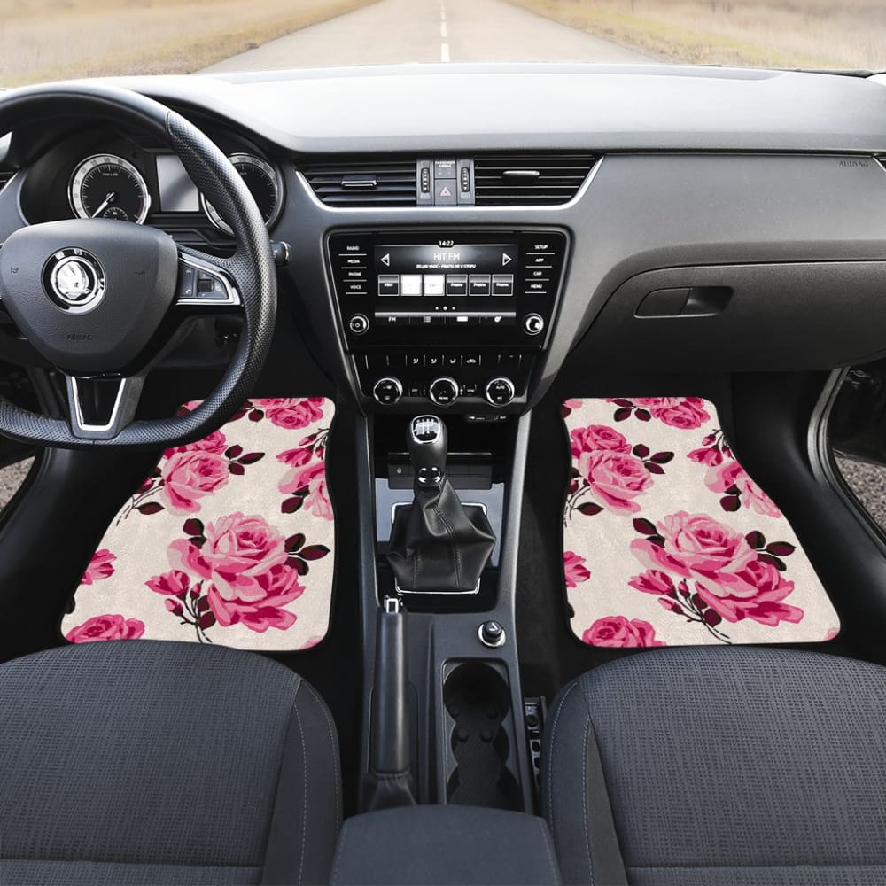 Pink Floral Rose Print Car Floor Mats