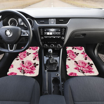 Pink Floral Rose Print Car Floor Mats