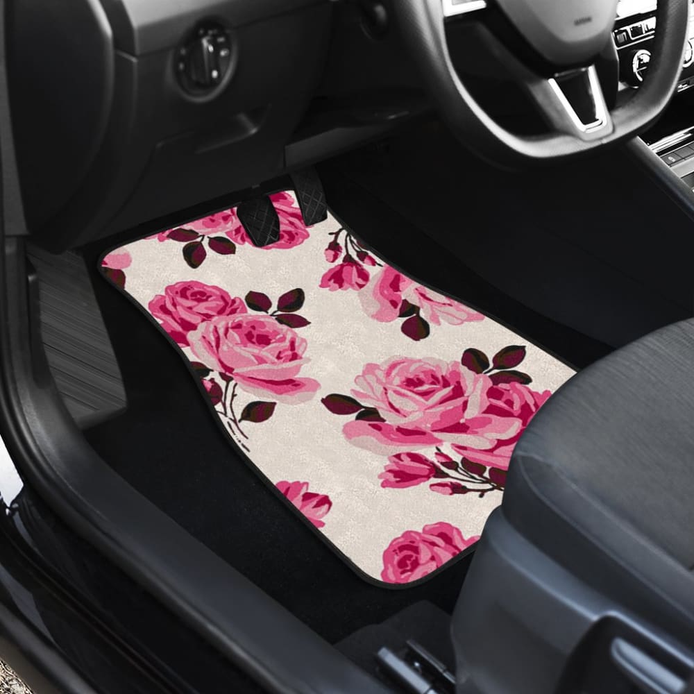 Pink Floral Rose Print Car Floor Mats