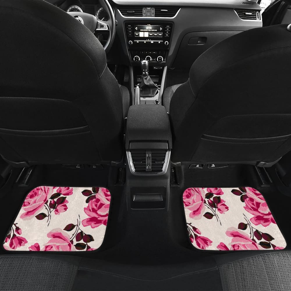 Pink Floral Rose Print Car Floor Mats