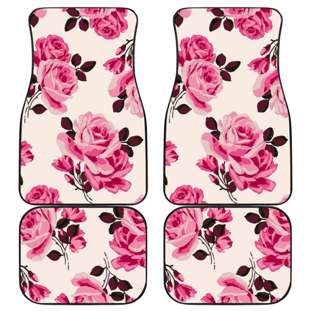 Pink Floral Rose Print Car Floor Mats