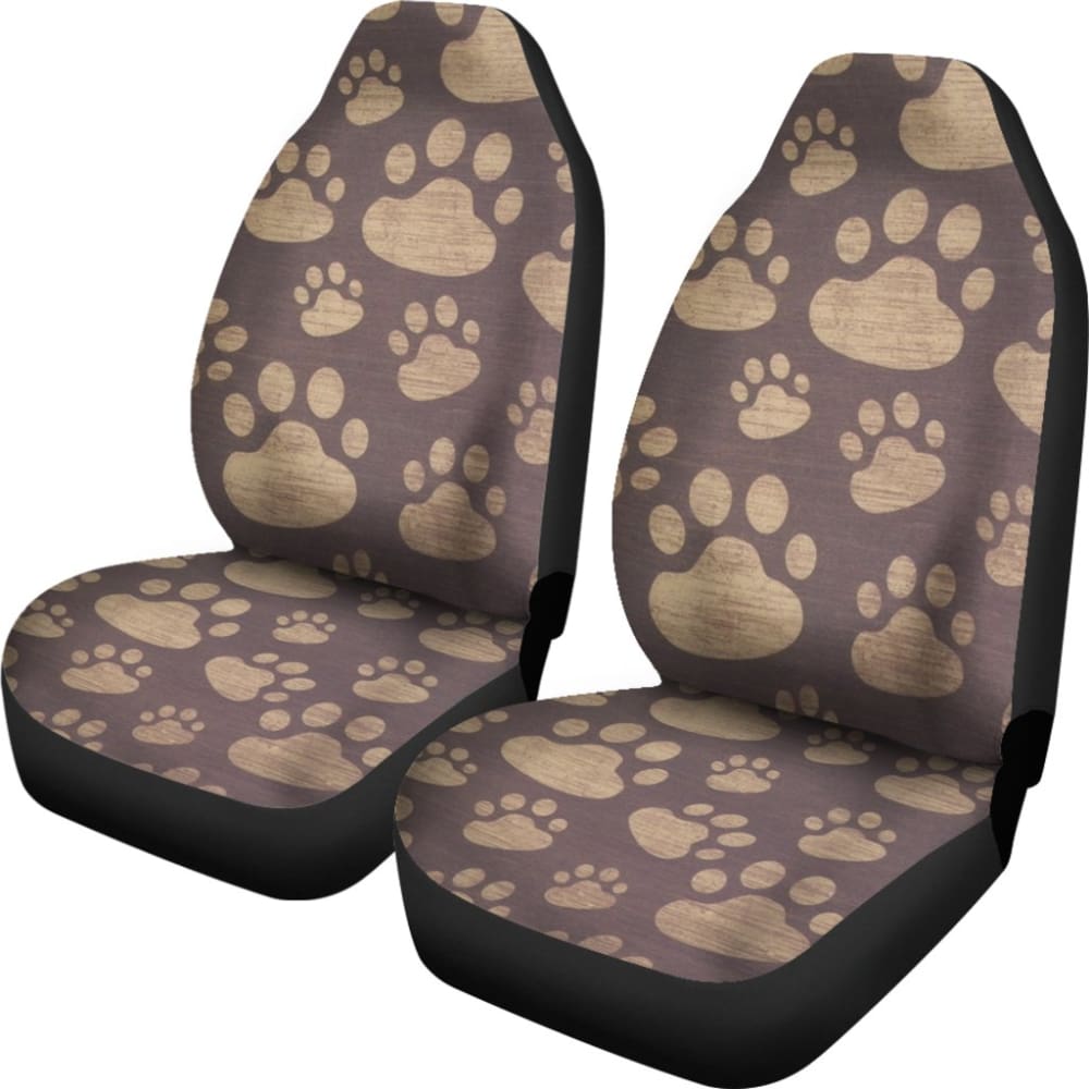 Dog Paw Prints Pattern With Dark Brown Car Seat Covers