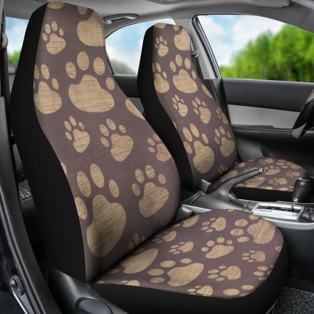 Dog Paw Prints Pattern With Dark Brown Car Seat Covers