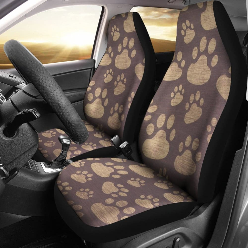 Dog Paw Prints Pattern With Dark Brown Car Seat Covers