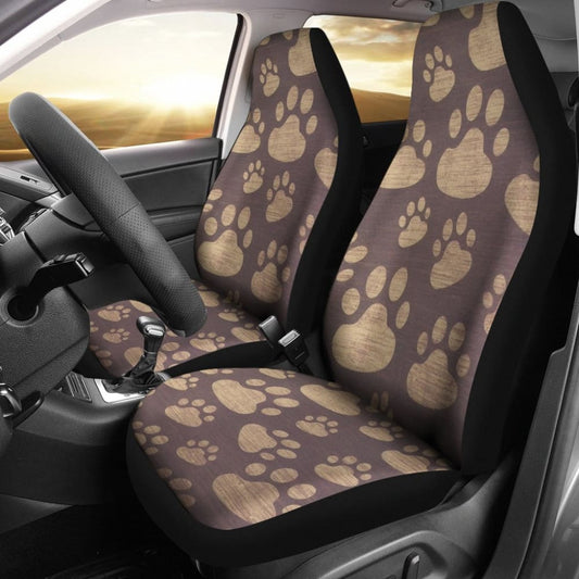 Dog Paw Prints Pattern With Dark Brown Car Seat Covers