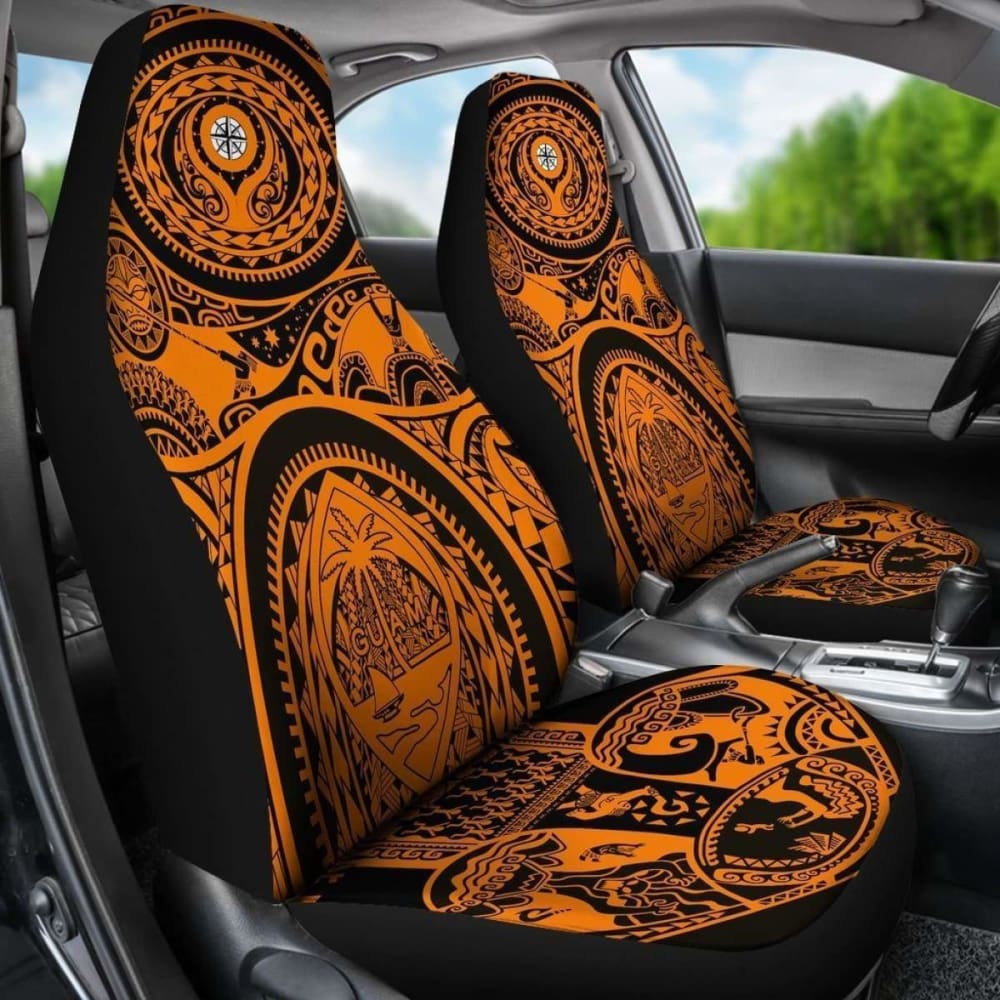 Car Seat Covers - Guam Flag, Seal With Maui Moana Tattoo -