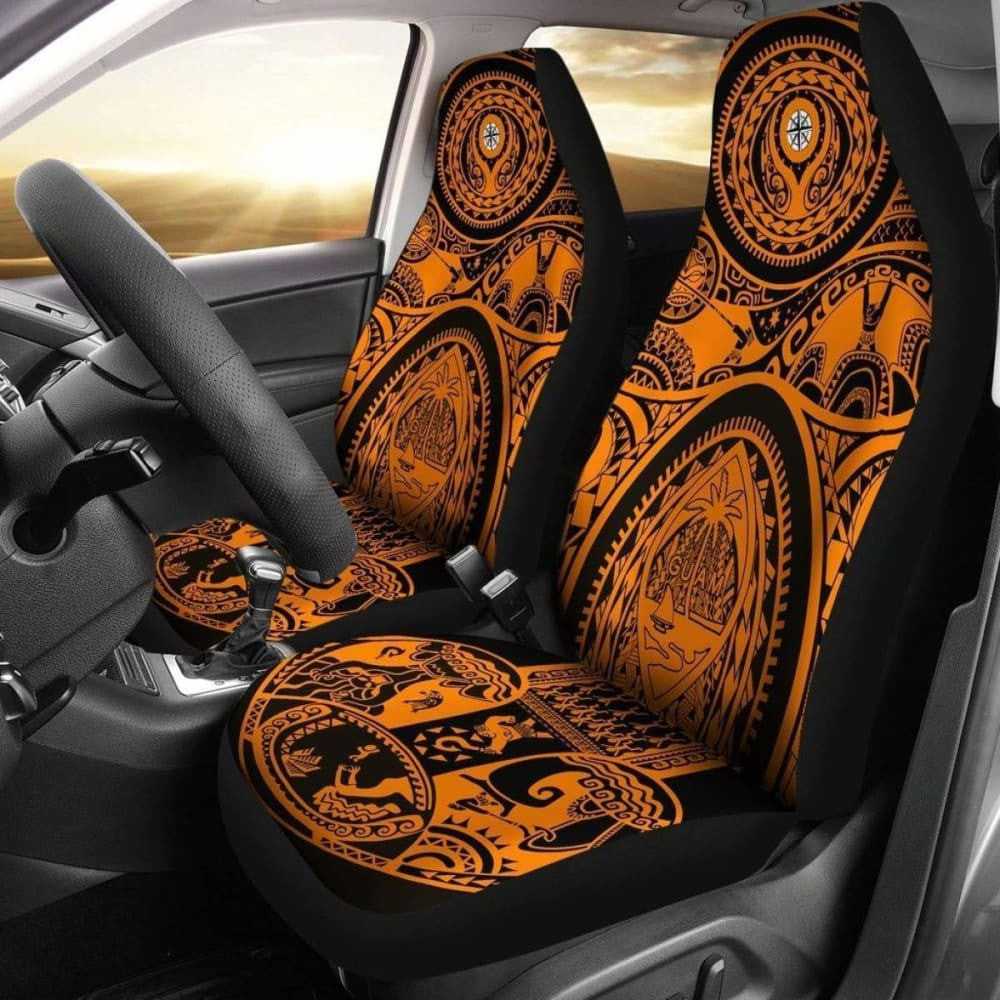 Car Seat Covers - Guam Flag, Seal With Maui Moana Tattoo -