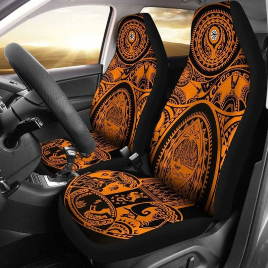 Car Seat Covers - Guam Flag, Seal With Maui Moana Tattoo -