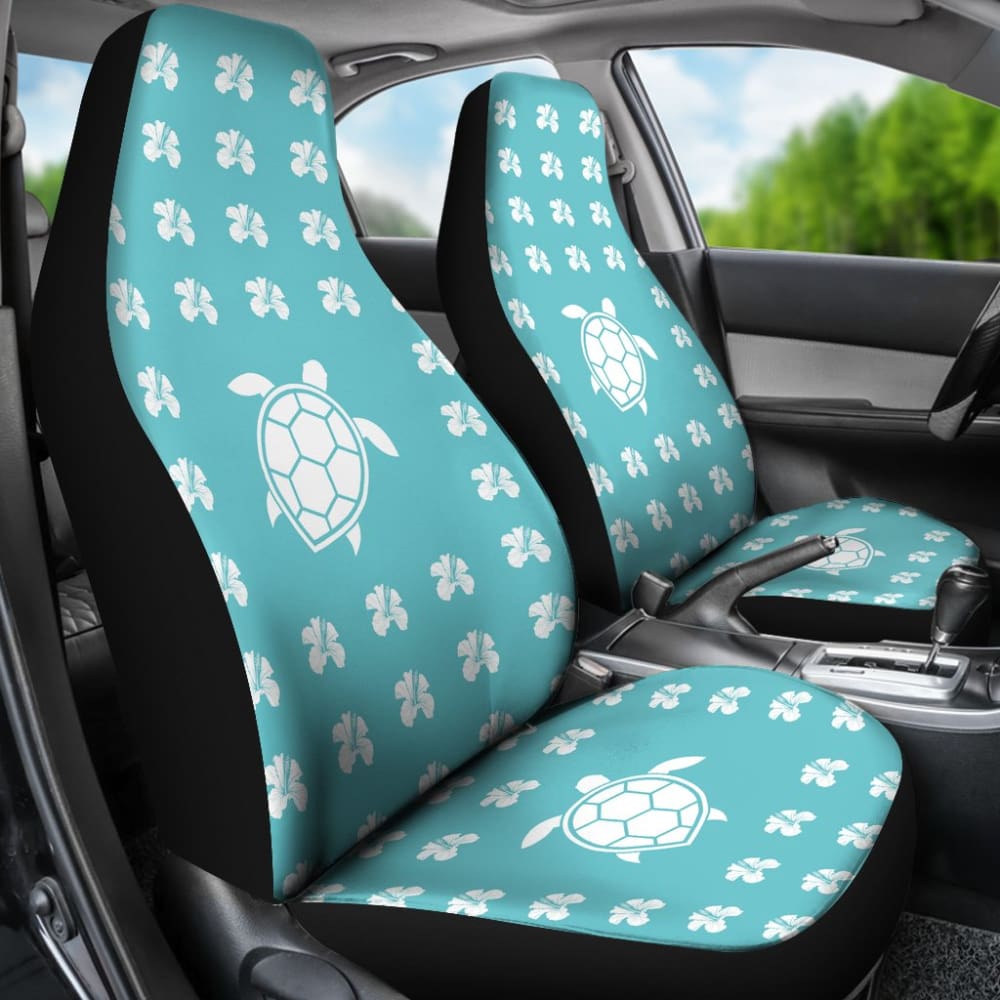 Blue Watercolor Sea Turtle Hibiscus Car Seat Covers
